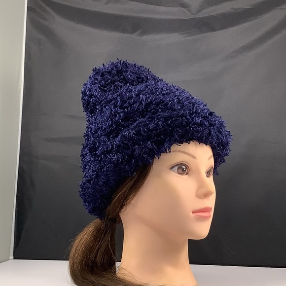 Vintage Womens Navy Blue Winter Shag Beanie OS - Picture 5 of 9